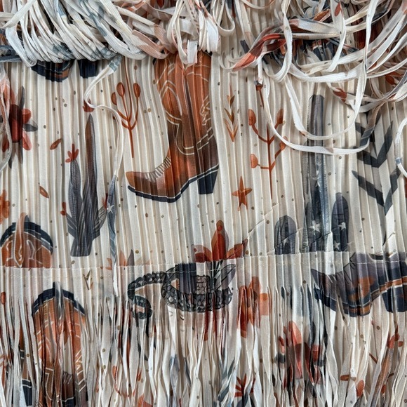 Western Print Tiered Fringe Midi Skirt Sz S-M Festival Coachella Statement Boho - Picture 6 of 10